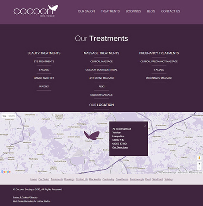 Cocoon Boutique Web Design - Screen print 003 - Our Treatments