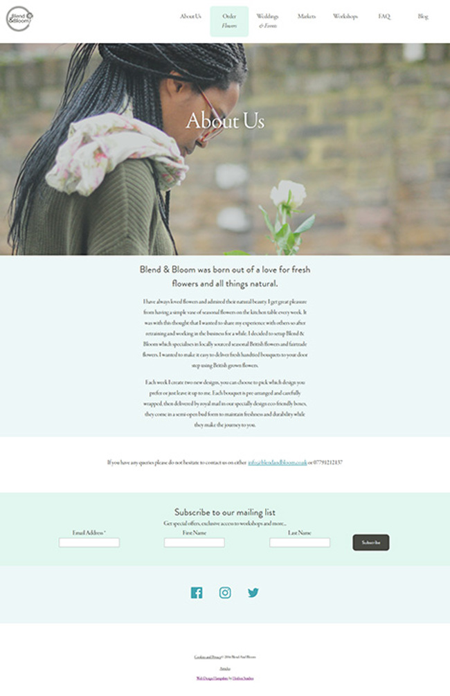 Blend and Bloom WordPress Web Design - Screen Print 002 - About