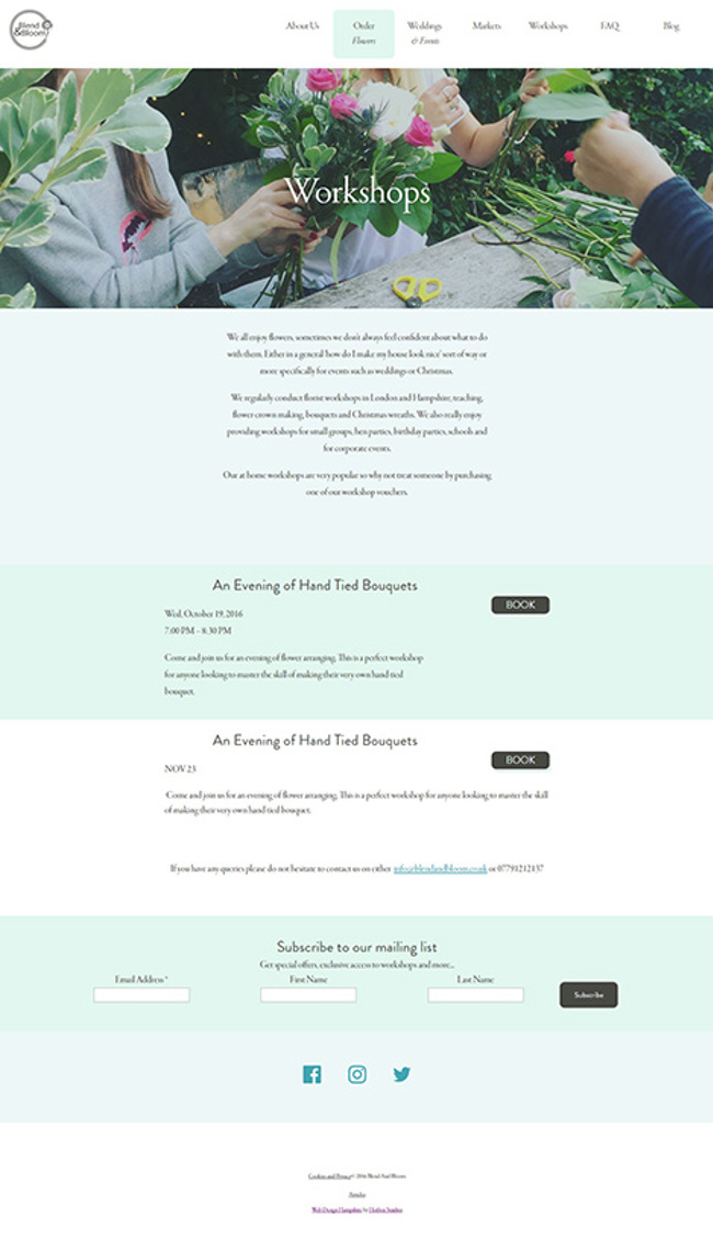 Blend and Bloom WordPress Web Design - Screen Print 006 - Workshops