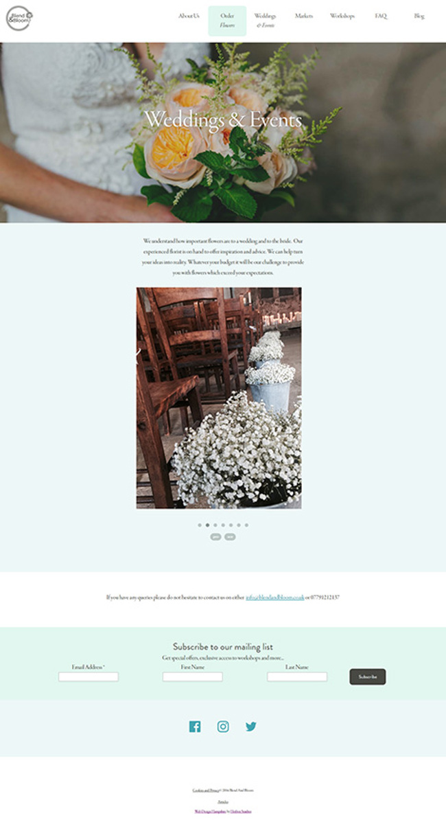 Blend and Bloom WordPress Web Design - Screen Print 004 - Weddings and Events