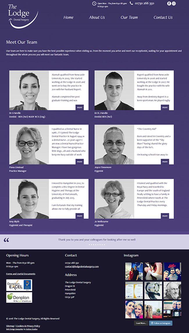 The Lodge Dental Surgery WordPress Web Design - Screen print 003 Meet the team