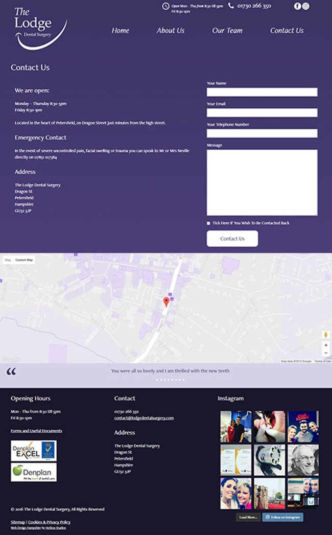 The Lodge Dental Surgery WordPress Web Design - Screen print 004 Contact