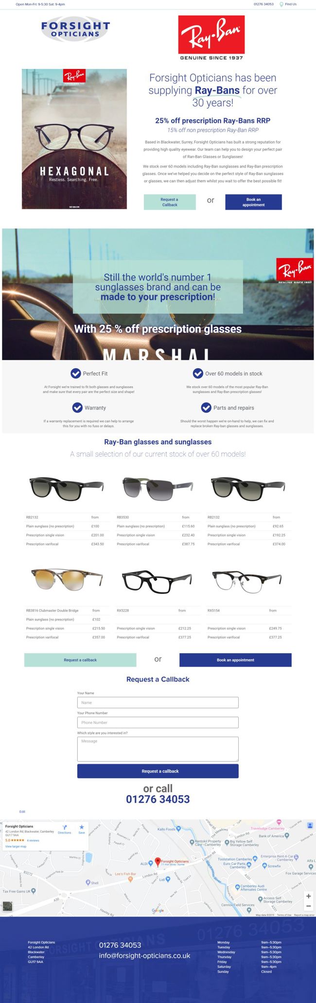 Forsight Opticians Wordpress Web Design SP004 Ray Ban Sunglasses