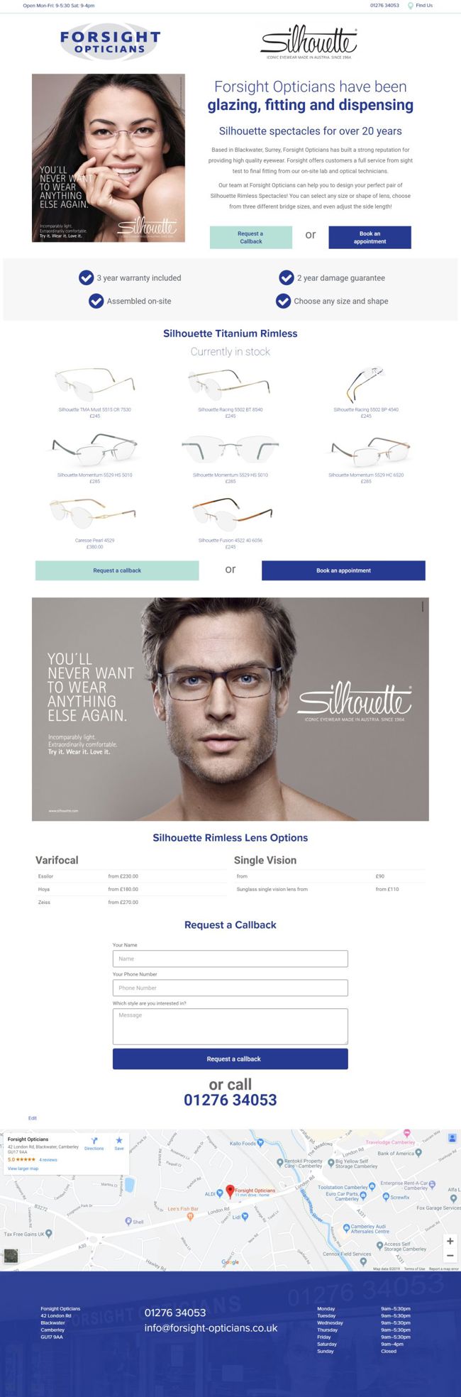 Forsight Opticians Wordpress Web Design SP005 Silhouette Glasses
