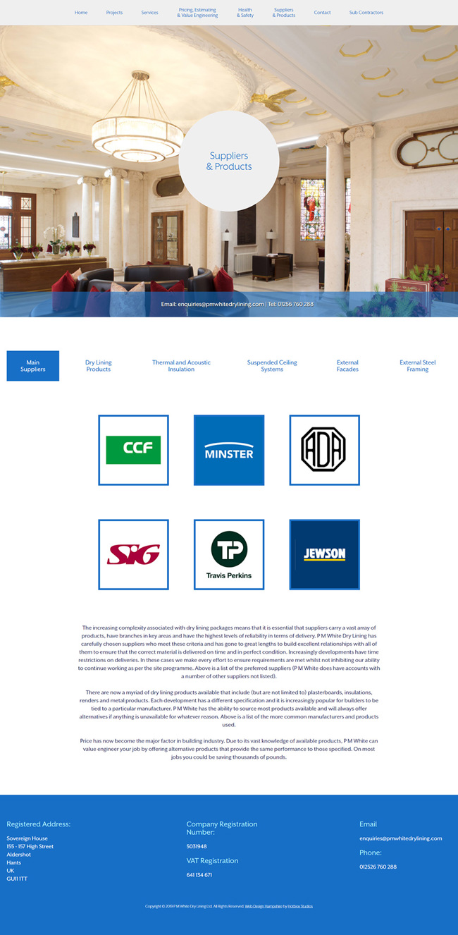 PM White Dry Lining Website Design and WordPress Development SP009 Suppliers And Products