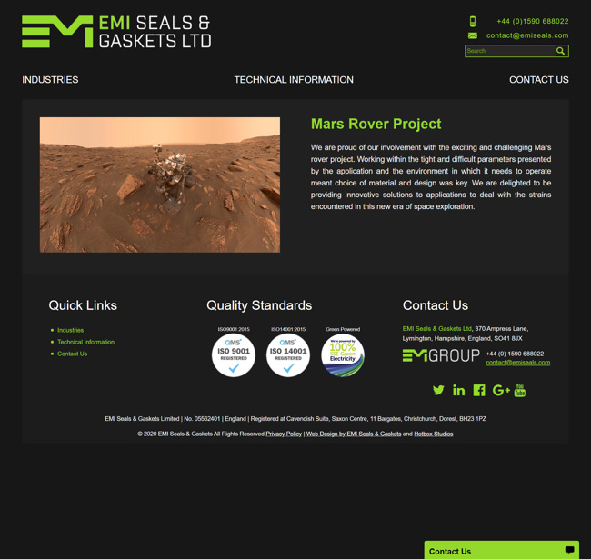 EMI Seals and Gaskets Website Design and WordPress Development SP012 Projects Mars Rover Project