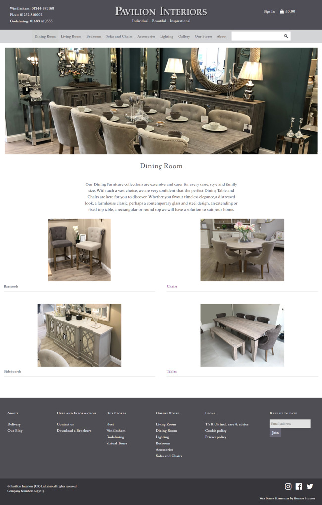 Pavilion Interiors Website Design and WordPress Web Development SP002 Area Dining Room