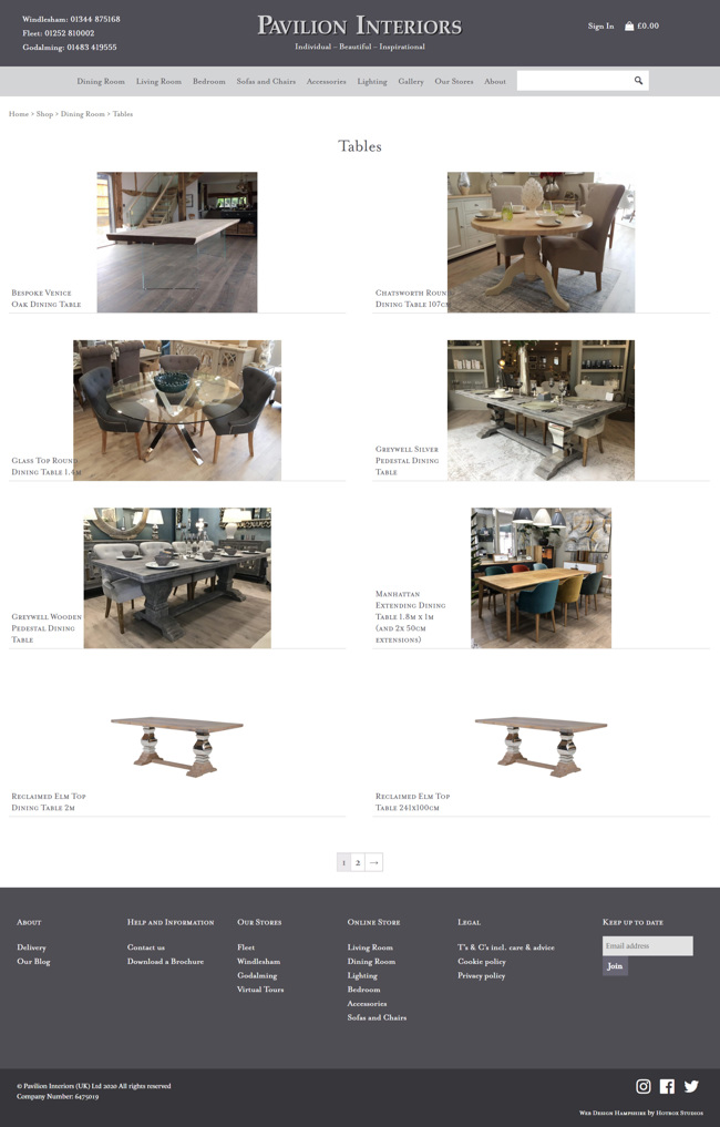 Pavilion Interiors Website Design and WordPress Web Development SP003 Area Dining Room Dining Tables