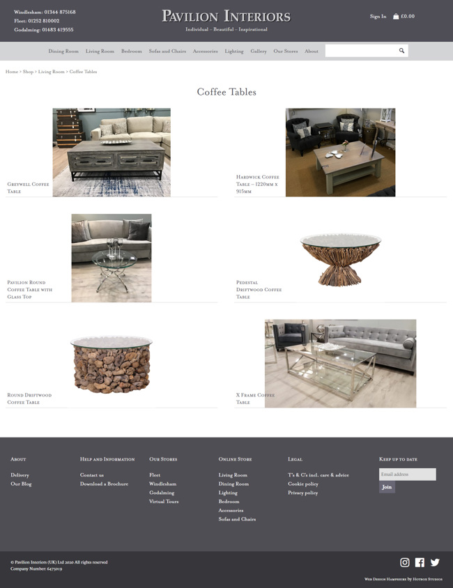 Pavilion Interiors Website Design and WordPress Web Development SP005 Area Living Room Coffee Table