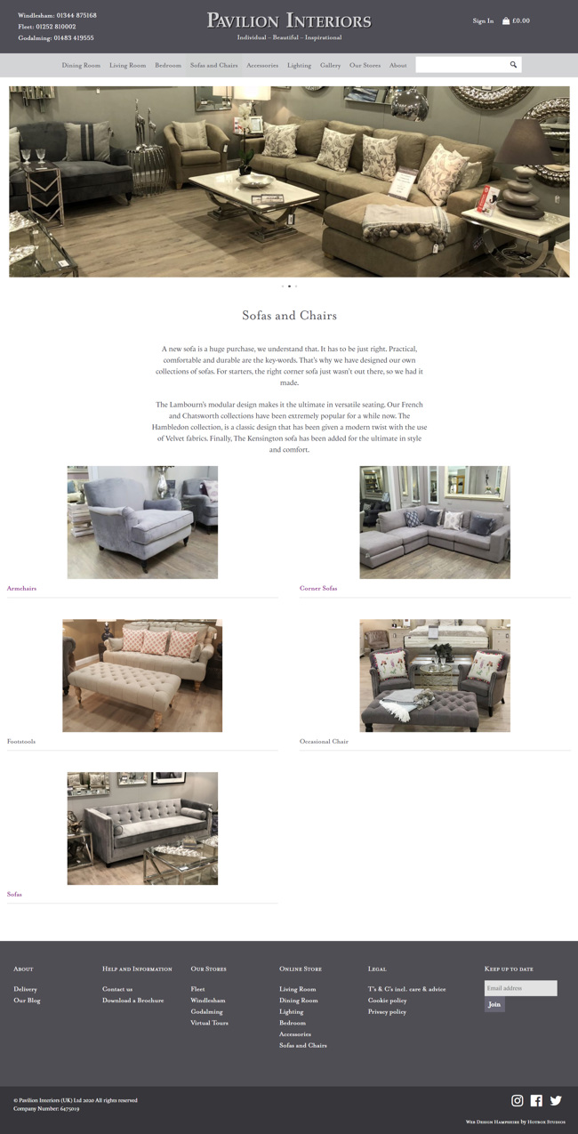 Pavilion Interiors Website Design and WordPress Web Development SP008 Area Sofas And Chairs
