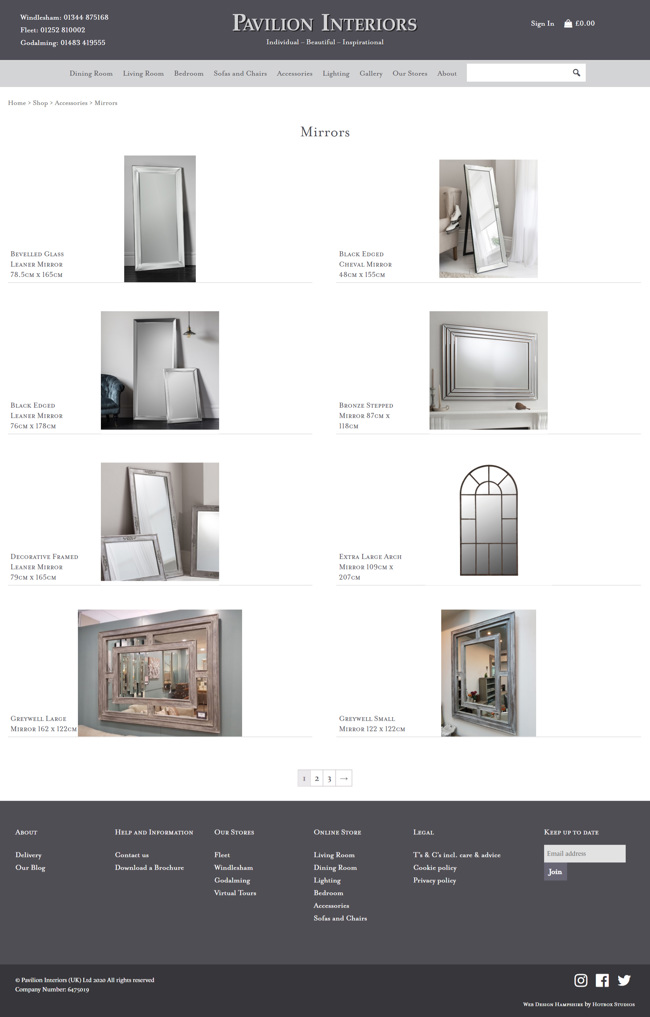 Pavilion Interiors Website Design and WordPress Web Development SP010 Area Accessories Mirrors