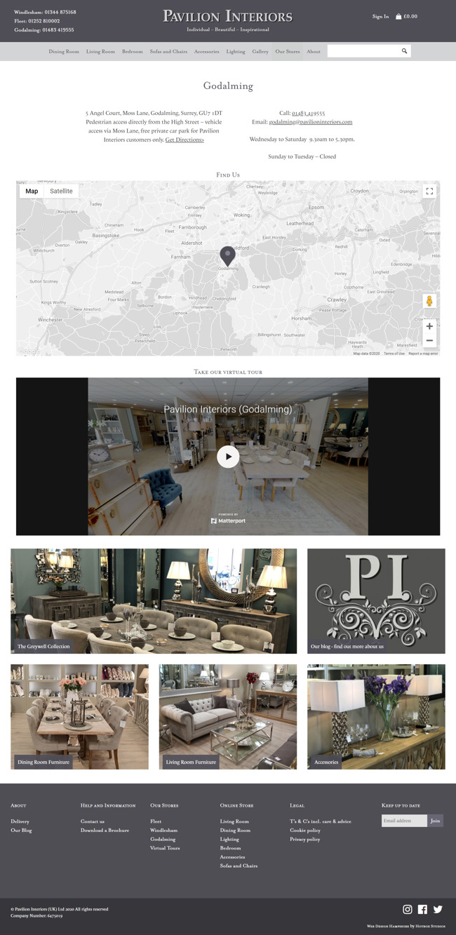 Pavilion Interiors Website Design and WordPress Web Development SP016 Our Stores Godalming