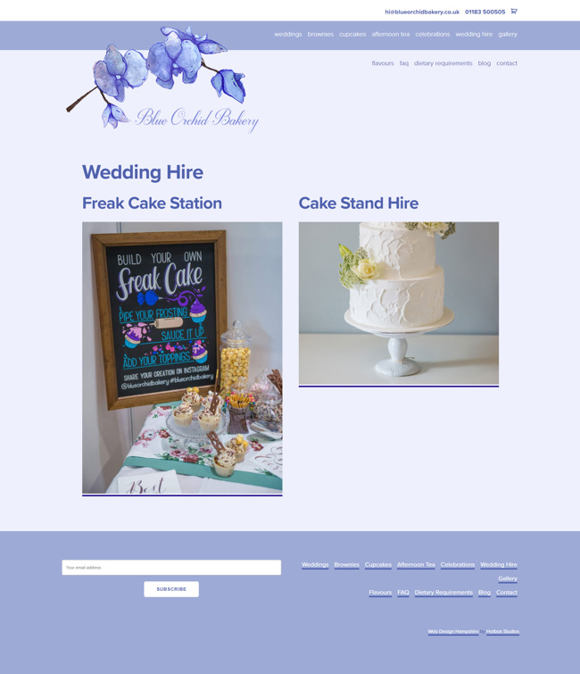 Blue Orchid Bakery Website Design and WordPress Web Development SP010 Wedding Hire