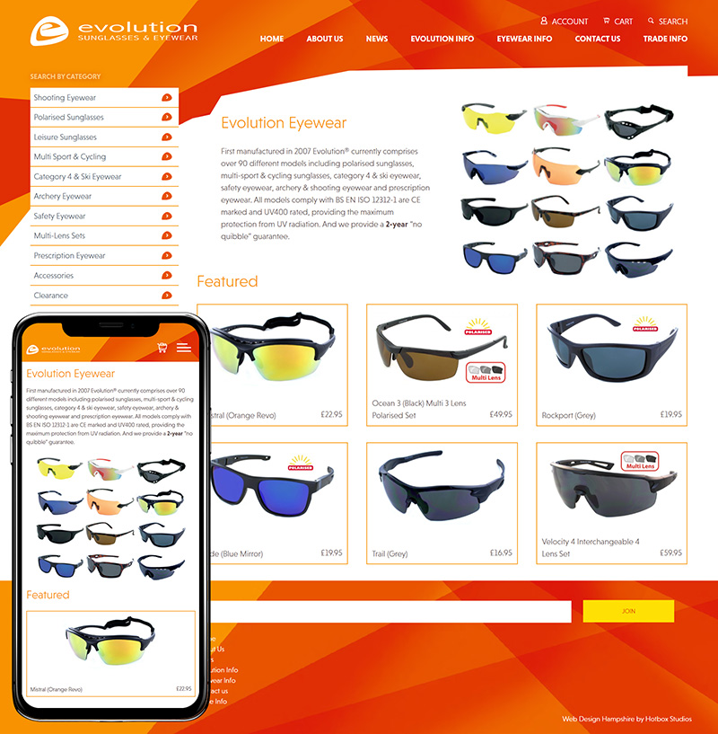 Woking Website Design Evolution Sunglasses And Eyewear SP001 Homepage Responsive 800x817Px72Dpi