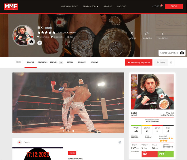 Match My Fight Community Portal Web App Development SP006 Profile Overview