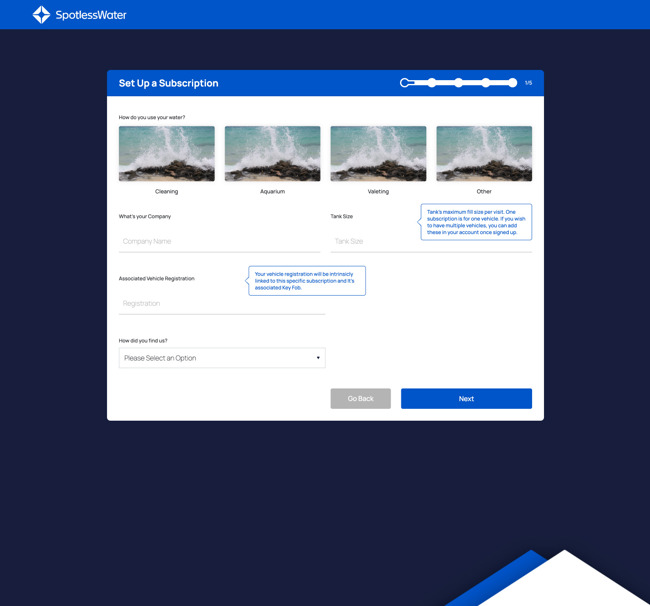 Spotless Water Customer Portal Web App Development SP003 Subscription Setup