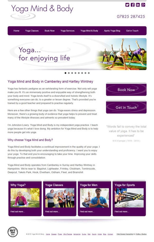 Yoga Mind and Body Web Design - Screen print 001 Homepage 470PxWide72Dpi