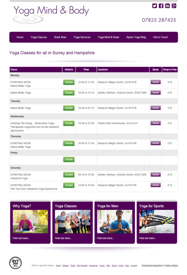 Yoga Mind and Body Web Design - Screen print 002 Yoga class calendar 470PxWide72Dpi