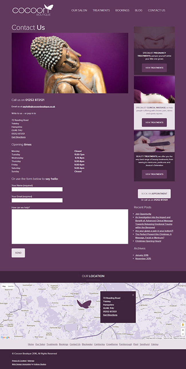 Cocoon Boutique Web Design - Screen print 009 - Contact us