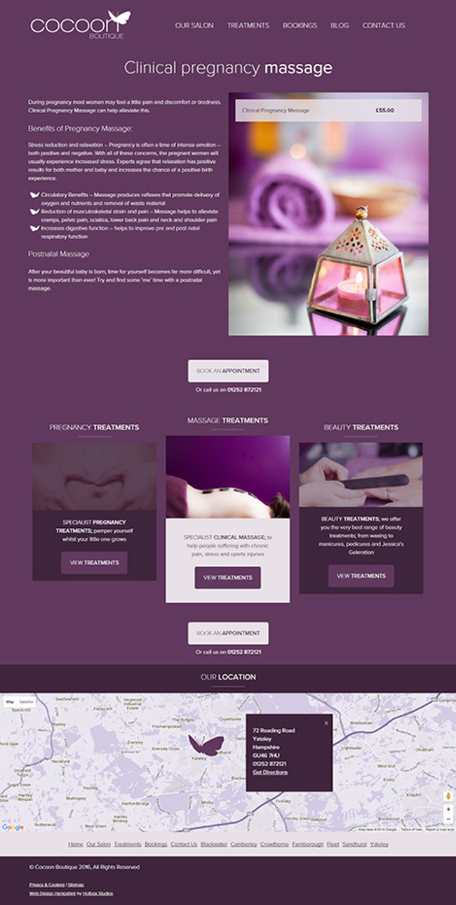 Cocoon Boutique Web Design - Screen print 006 - Clinical Pregnancy Massage