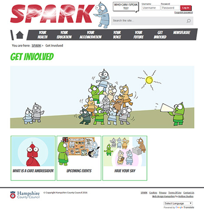 Hampshire County Council Spark Umbraco Web Design - Screen Print 012 - Get Involved main page