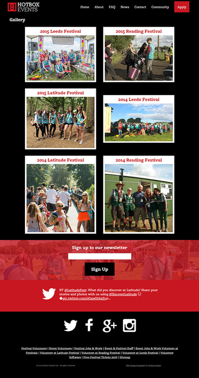 Hotbox Events Festival Volunteering Umbraco Web Design - Screen print 009 - Photo galleries