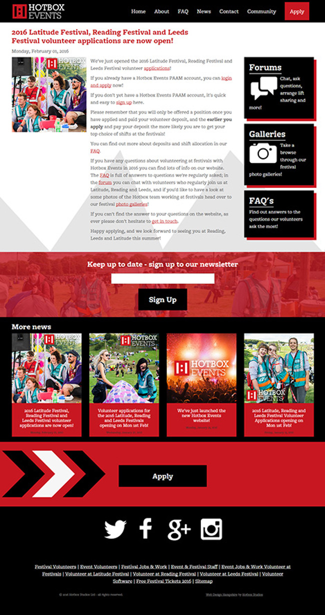 Hotbox Events Festival Volunteering Umbraco Web Design - Screen print 006 - News article