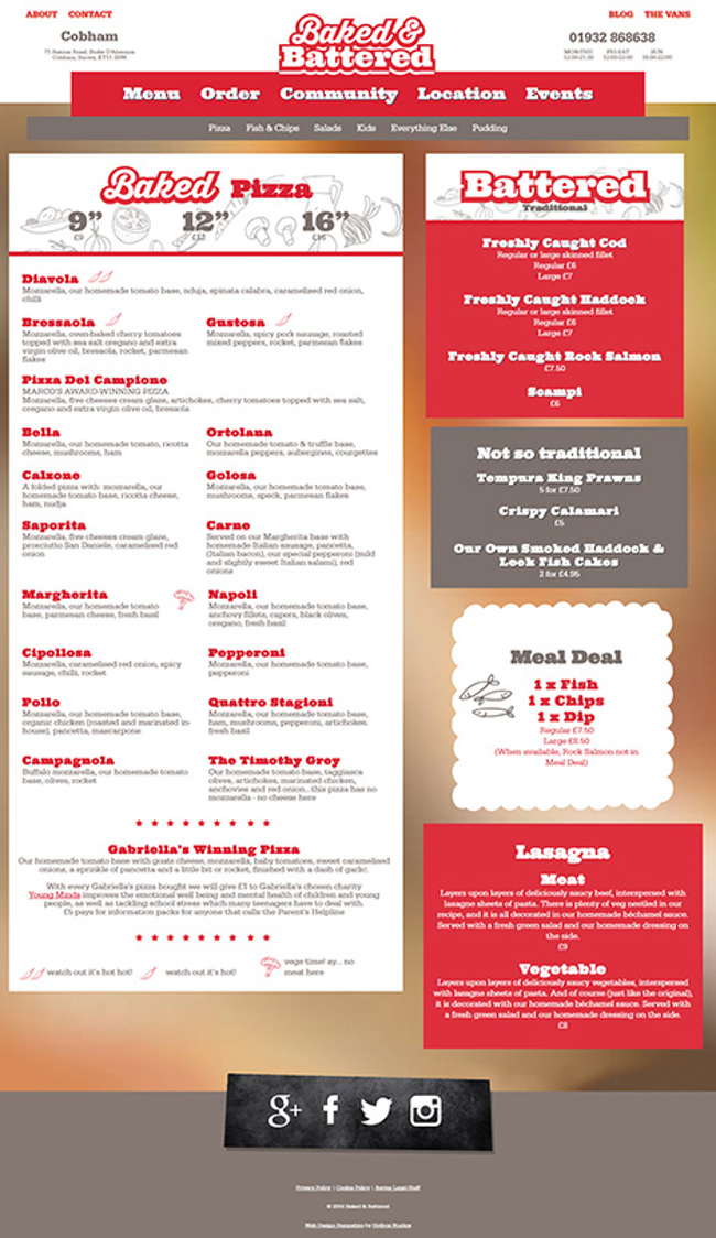 Baked and Battered WordPress Web Design - Screen Print 002 - Menu