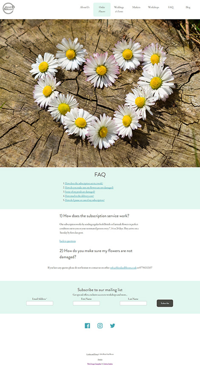 Blend and Bloom WordPress Web Design - Screen Print 007 - FAQ
