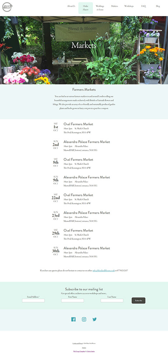Blend and Bloom WordPress Web Design - Screen Print 005 - Markets