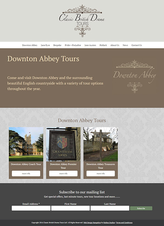 Classic British Drama Tours WordPress Web Design - Screen Print 002 Downton Abbey Tours