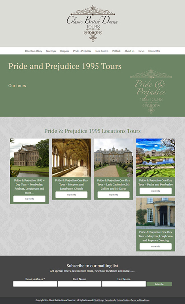 Classic British Drama Tours WordPress Web Design - Screen Print 005 Pride and Prejudice 1995 Tours