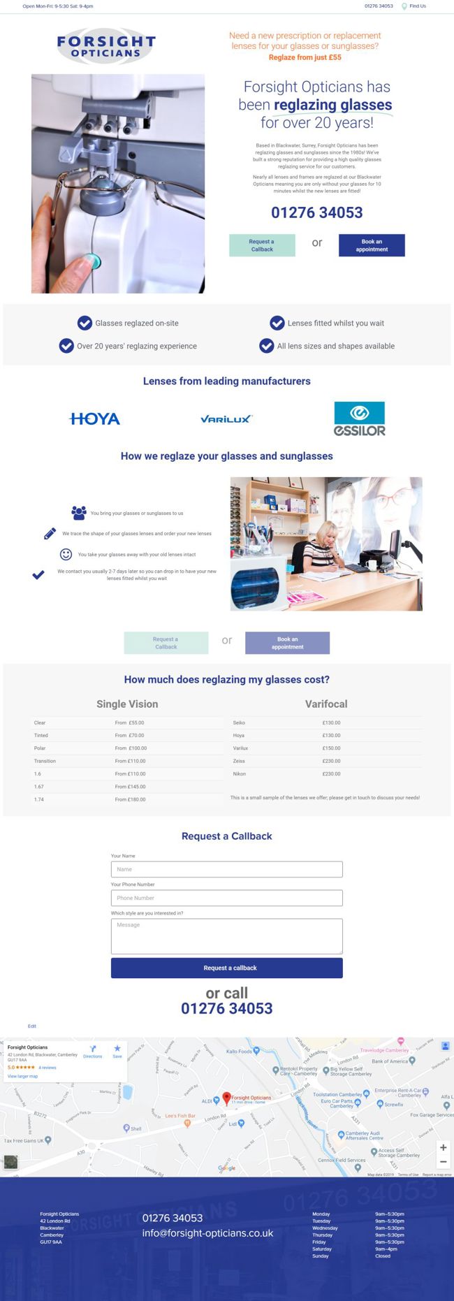 Forsight Opticians Wordpress Web Design SP006 Reglaze Glasses