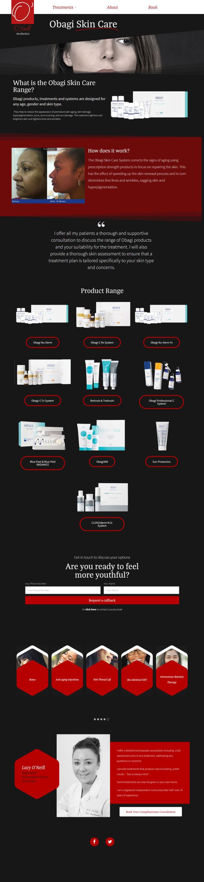 O'Neill Aesthetics Wordpress Web Design SP010 Obagi Skin Care