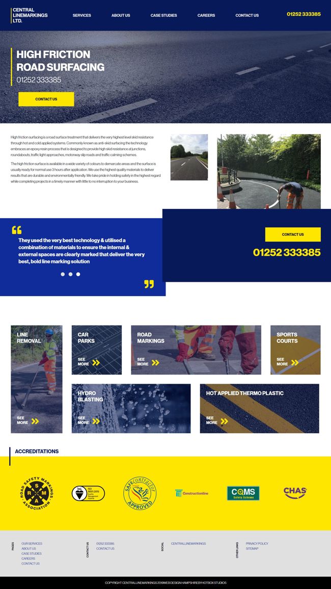 Central Linemarkings Wordpress Web Design SP018 Services High Friction Road Surfacing