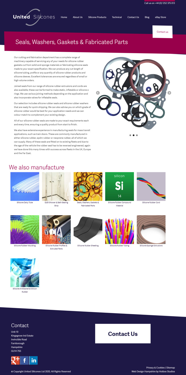 United Silicones Wordpress Web Design And Development SP011 Silicone Products Seals Washers Gaskets Fabricated Parts