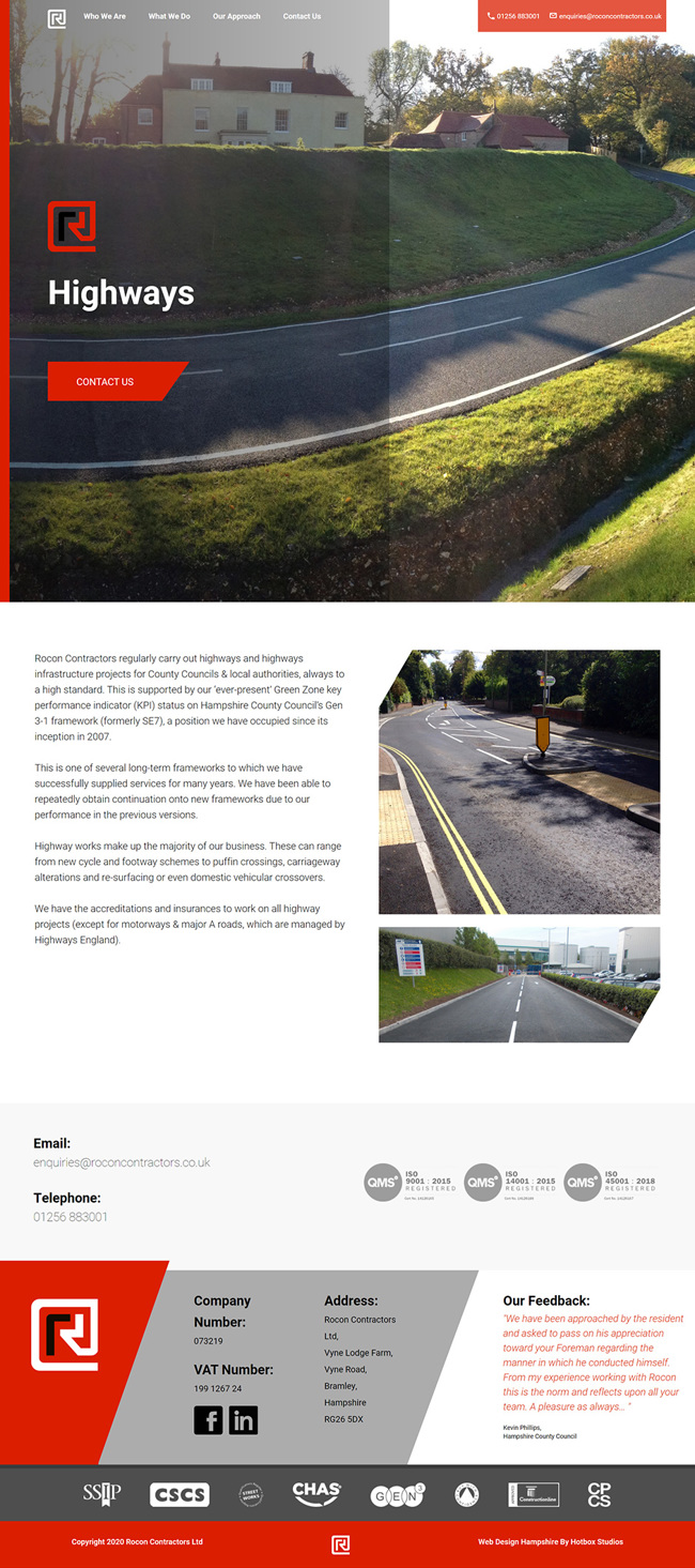 Rocon Contractors Website Design and WordPress Development SP004 Services Highways