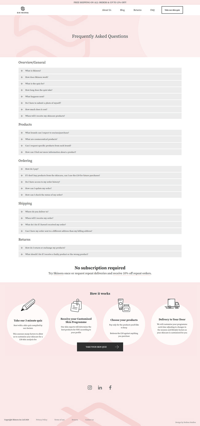 Skinora Website Design and WordPress Development SP005 FAQs