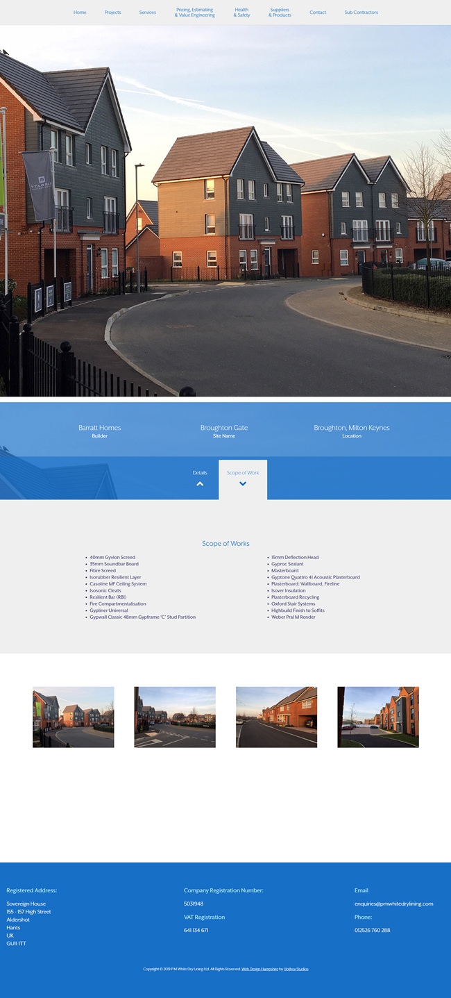 PM White Dry Lining Website Design and WordPress Development SP005 Project Broughton Gate