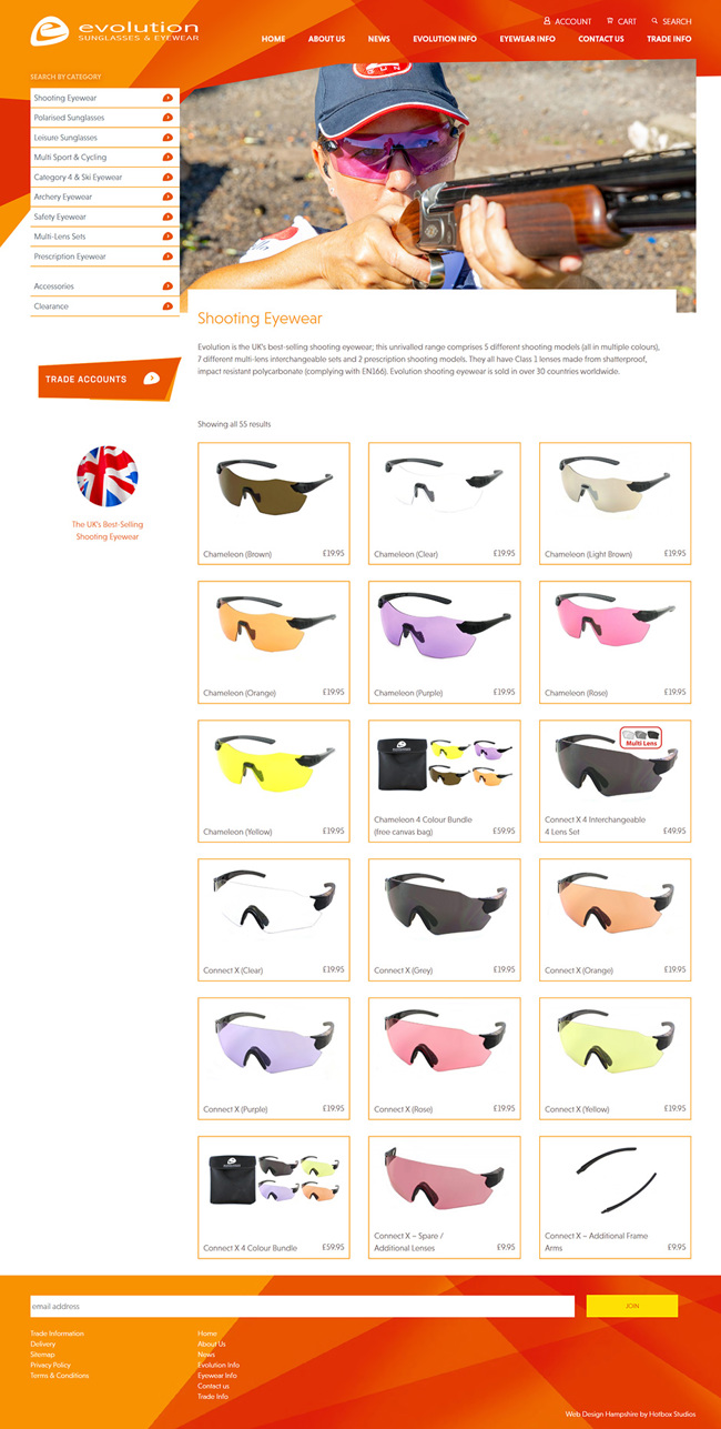 Evolution Sunglasses and Eyewear Website Design and WordPress Development SP003 Product Shooting Eyewear