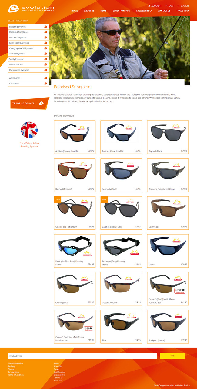 Evolution Sunglasses and Eyewear Website Design and WordPress Development SP004 Product Polarised Sunglasses