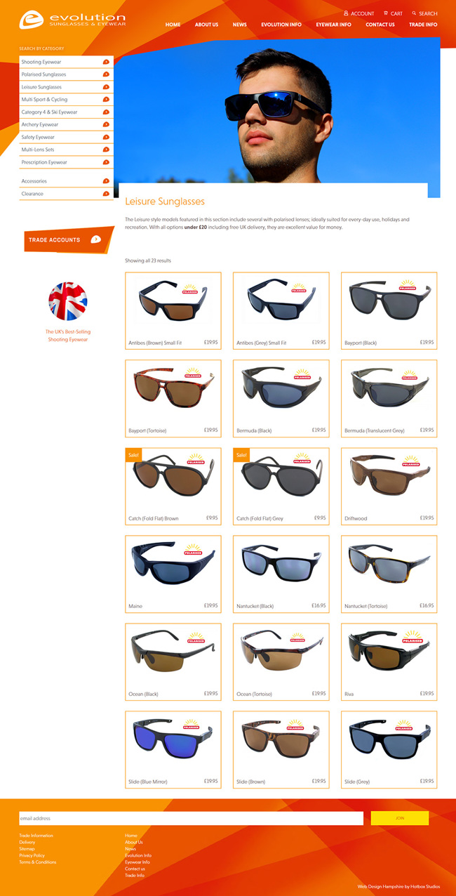 Evolution Sunglasses and Eyewear Website Design and WordPress Development SP005 Product Leisure Sunglasses