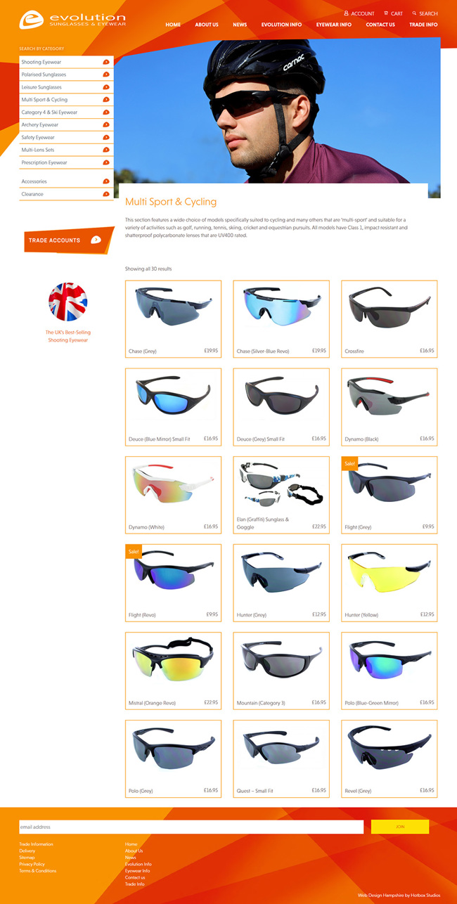 Evolution Sunglasses and Eyewear Website Design and WordPress Development SP006 Product Multi Sport Cycling