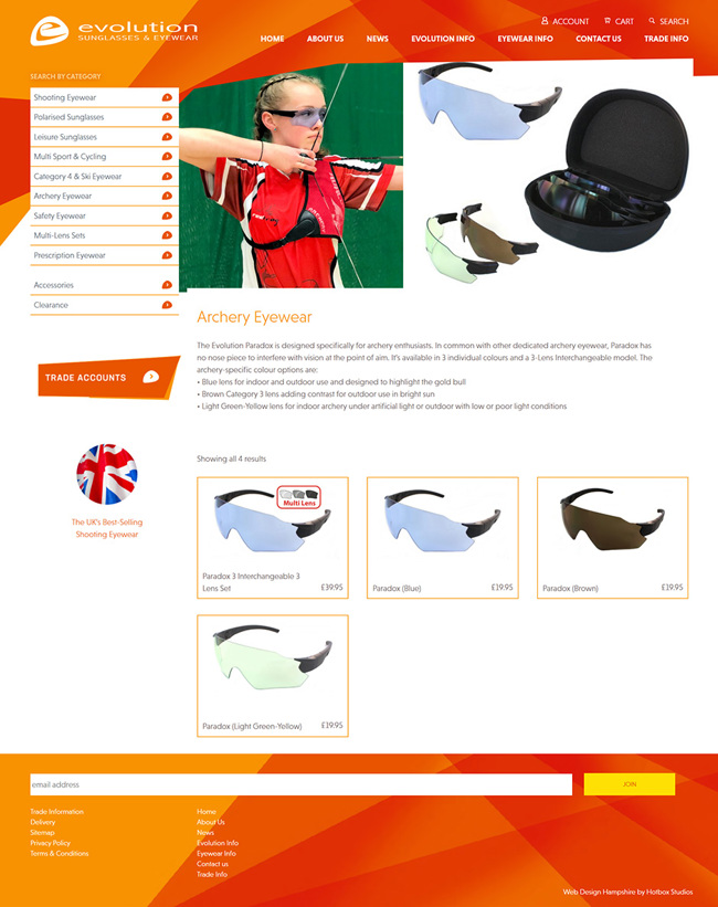 Evolution Sunglasses and Eyewear Website Design and WordPress Development SP008 Product Archery