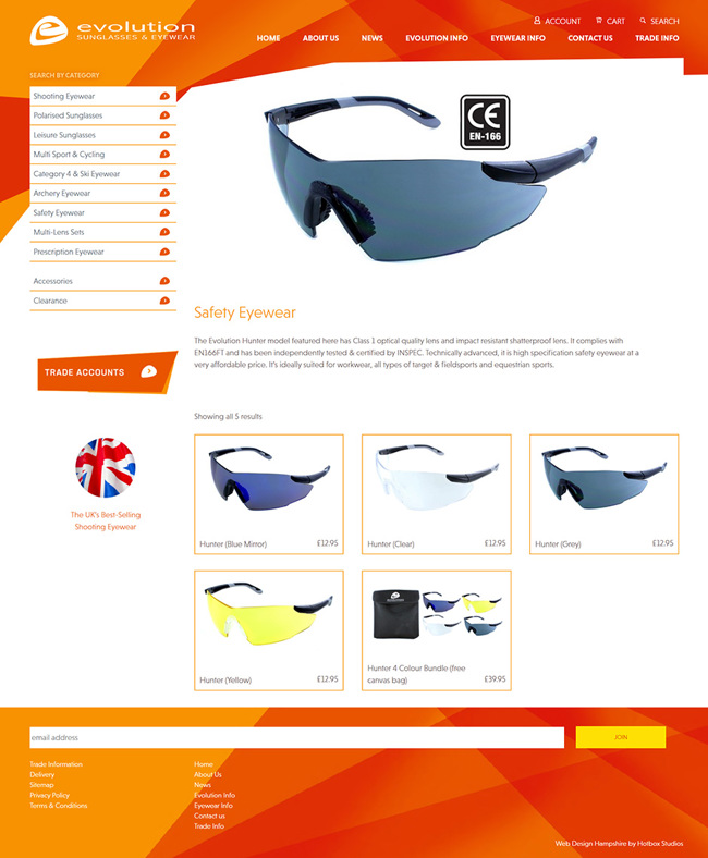 Evolution Sunglasses and Eyewear Website Design and WordPress Development SP009 Product Safety Eyewear