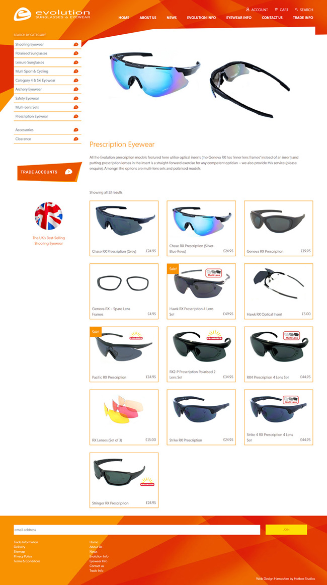 Evolution Sunglasses and Eyewear Website Design and WordPress Development SP011 Product Prescription Eyewear