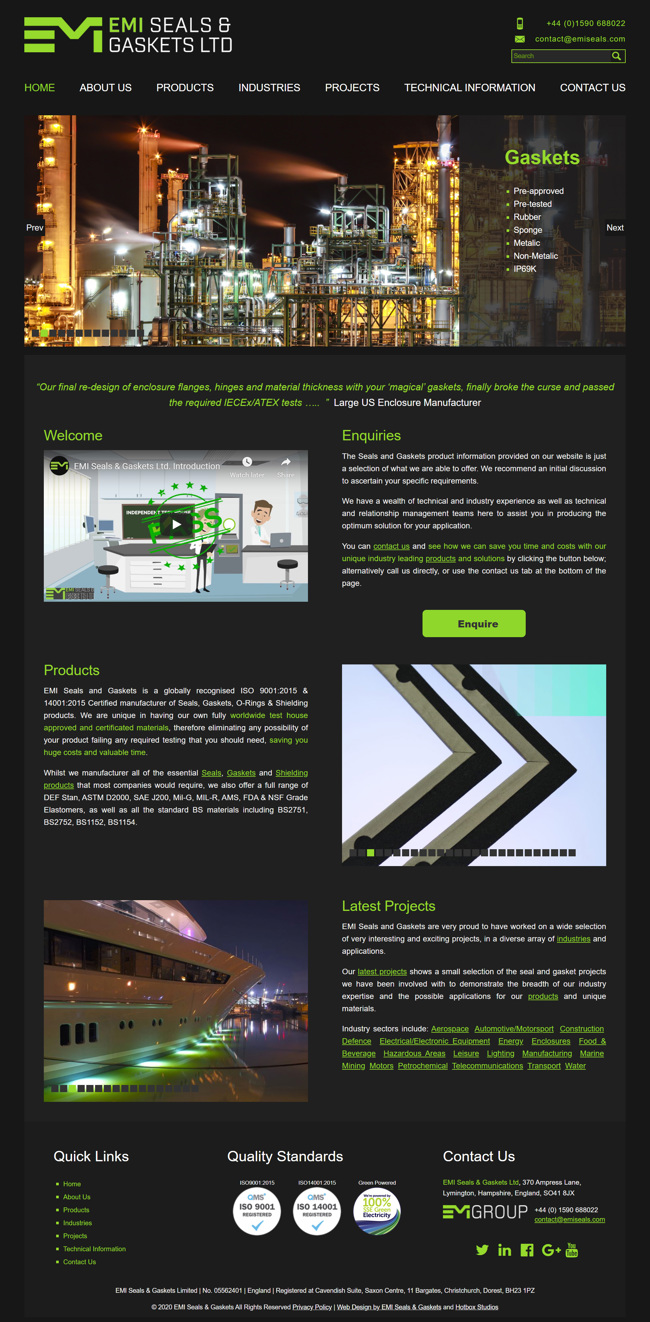 EMI Seals and Gaskets Website Design and WordPress Development SP001 Homepage