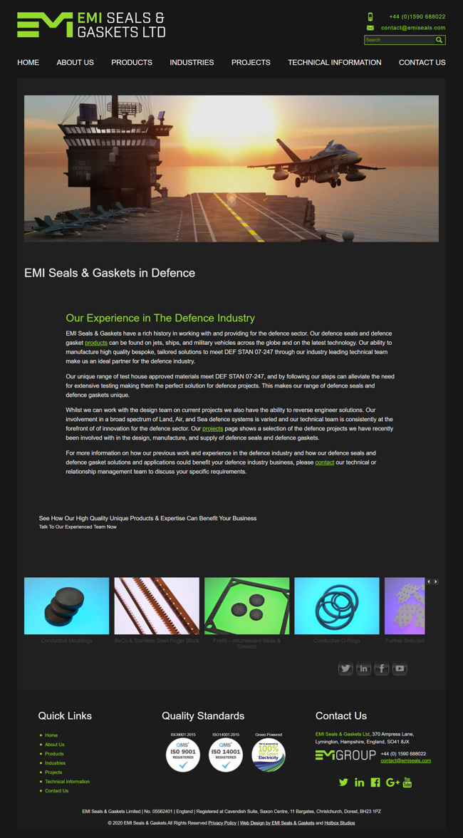 EMI Seals and Gaskets Website Design and WordPress Development SP008 Industries Defence