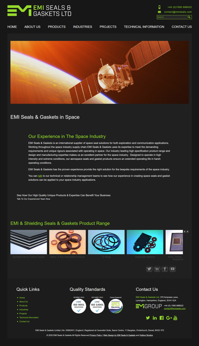 EMI Seals and Gaskets Website Design and WordPress Development SP010 Industries Space Seals