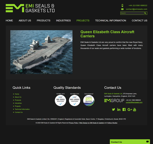 EMI Seals and Gaskets Website Design and WordPress Development SP013 Projects Queen Elizabeth Aircraft Carrier